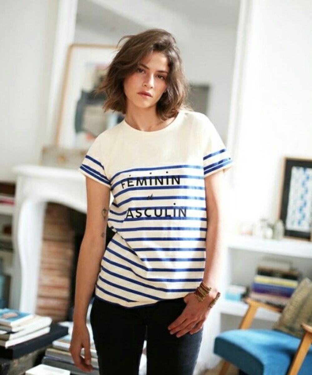 Sezane Feminin Masculin Striped Tee Women Size S Cream Navy Blue French Breton